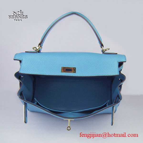 Hermes Kelly 32cm Togo Leather Bag Light Blue 6108 Gold Hardware